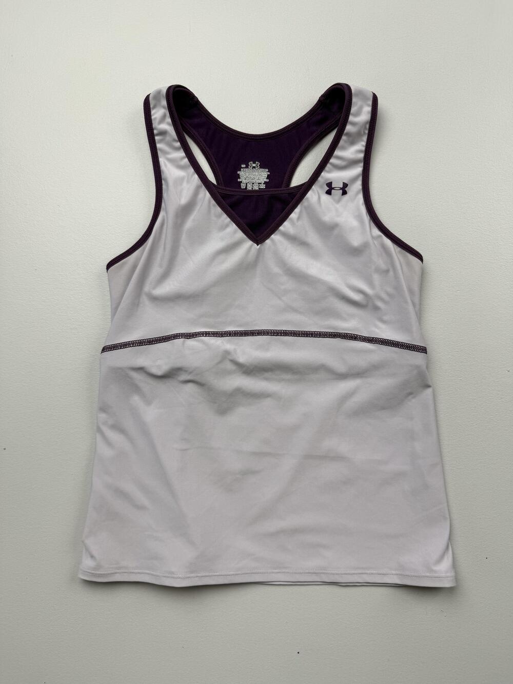 Under Armour Tank Top Womens Large White V Neck Racerback Built In Bra Athletic